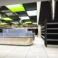 Modern Supermarket Department Store Interior with Organized Shelves and Bright Lighting Design