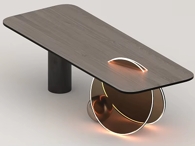 Modern Office Desk With Wooden Top And Illuminated Circular Base Design 3d model