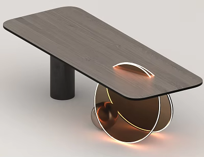 Modern Office Desk With Wooden Top And Illuminated Circular Base Design 3d model