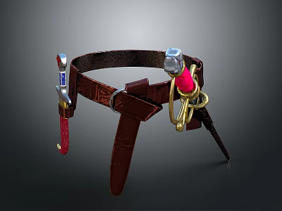 Brown Leather Daily Use Belt With Red Blue Stones And Golden Decorative Parts 3d model