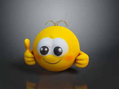 Cute Yellow Emoji Plush Toy With Thumbs Up Smiling Face Soft Texture For Home Decor 3d model