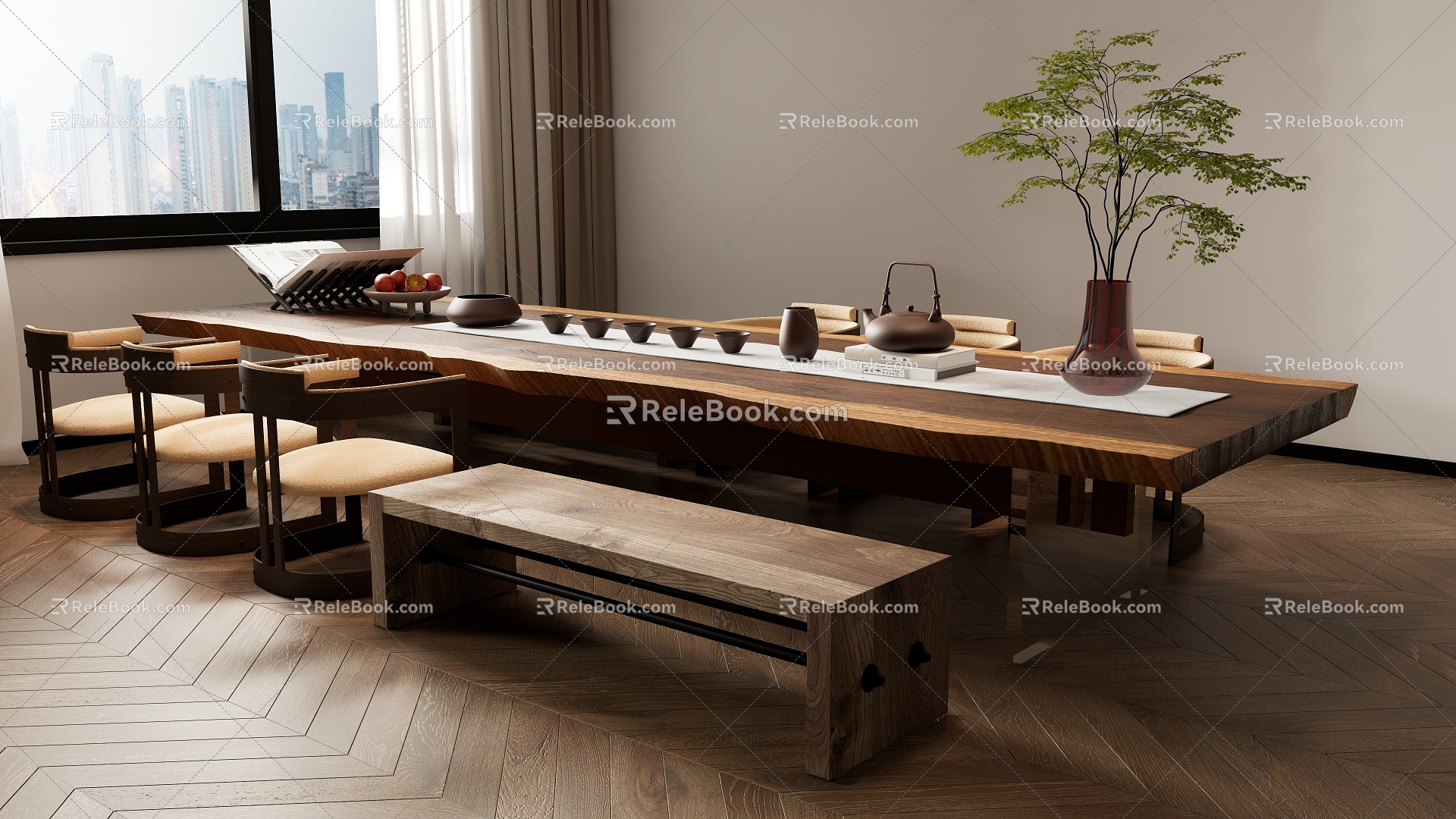 New Chinese Tea Table and Chair Combination Tea Table Tea Table 3d model