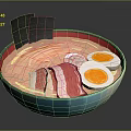 Delicious Ramen Bowl With Blue Bowl Pink Broth Soft Boiled Eggs And Pork Slices