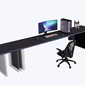 Modern Black Desk And Chair Set With Monitor Keyboard Mouse And PC Case