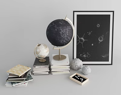 Modern Decoration Combination Decoration Decoration Study Children's Room Globe Toy Books Graffiti Science Map 3d model