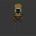 Yellow Industrial Forklift With Long Metal Forks And Driver Cabin