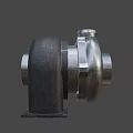 Industrial Metal Turbocharger 3D Model With Exhaust Inlet And Mounting Base
