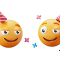 Festive Yellow Emojis Wearing Party Hats With Pink And Blue Cross Symbols And Wine Glass