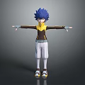 Anime Game Character With Blue Spiky Hair Yellow Black Jacket And Arms Outstretched Pose