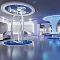 Futuristic Exhibition Hall Interior With Modern Lighting Display Installations White Blue Tones And Human Figures
