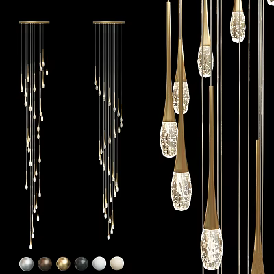 Contemporary Chandeliers Featuring Gold Metal Rods And Transparent Crystal Glass Teardrop Design 3d model