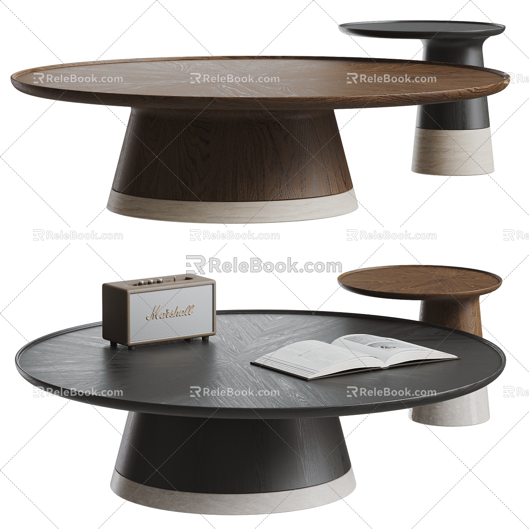 Rochburg Middle and Ancient Style Coffee Table Combination Coffee Table Side Table Mother and Mother Coffee Table Wood Stone Audio Ornaments 3d model