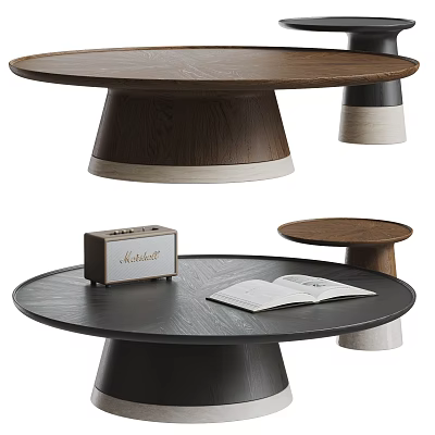 Modern Round Coffee Table with Dark Wooden Top and Brown Base and Open Book on Surface 3d model