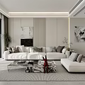 Modern Living and Dining Room Interior With White Sofa Coffee Table And Decorative Plants 3d model
