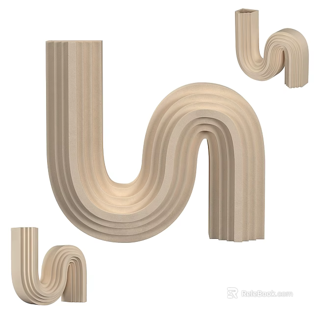 Curved Wooden Decorative Design Elements With U Shaped And Wave Patterns 3d model 