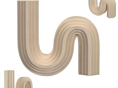Curved Wooden Decorative Design Elements With U Shaped And Wave Patterns 3d model