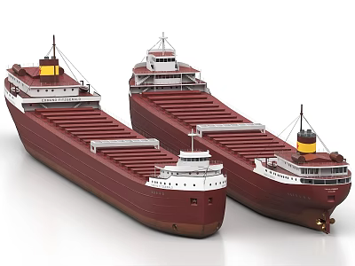 Red Cargo Ships With Different Sizes And Deck Structures On White Background 3d model
