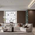 Modern Living Dining Room Interior With Open Layout Large TV Sofa Coffee Table And Cabinets