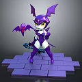 Purple Cartoon Bat Character With Yellow Eyes And Bat Shaped Object On Brick Platform