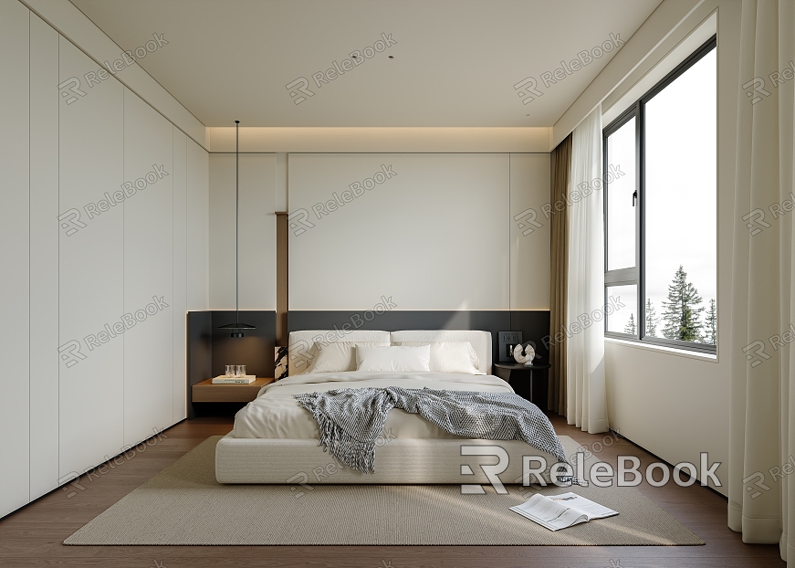 Minimalist Bedroom Wardrobe Bedside Background Wall model