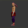 Muscular Shirtless Character With Pink Hair Red Sash Wrist Wraps Purple Pants And Red Sneakers
