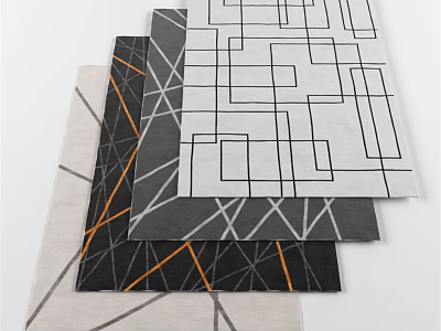 Square Rugs With Modern Geometric Line Patterns In Black Gray And Orange Tones 3d model