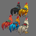 Five Colorful Animated Roosters With Vibrant Feathers Red Combs And Decorative Collars