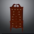 Red Chest Of Drawers Furniture With Golden Handles Decorative Top And Curved Legs