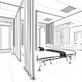 Modern Hospital Outpatient Ward With Clean Bright Space Hospital Beds Windows Curtains And City View