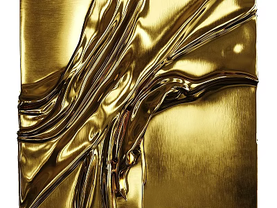 Contemporary Gold Metallic Abstract Painting Featuring Fluid Lines And Shiny Texture 3d model