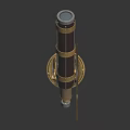 Vintage Telescope With Crescent Shaped Stand Red Golden Tubes And Metal Base