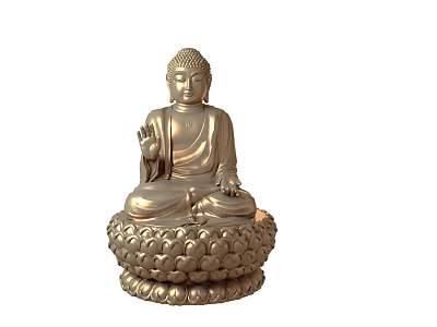Golden Seated Buddha Sculpture With Intricate Lotus Base And Hand Gesture 3d model