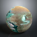 Colorful Planet Surface With Textured Terrain Glowing Blue Regions And Icy Patches