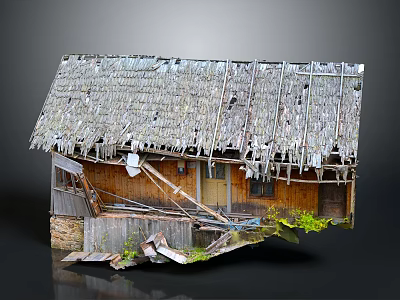 Dilapidated Old Thatched House With Weathered Roof And Broken Wooden Structure 3d model