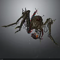 Mechanical Spider Like Creature With Metal Legs Tangled Wires And Biomechanical Body