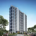 Modern High Rise Residential Building With Windows Balconies Surrounded By Trees