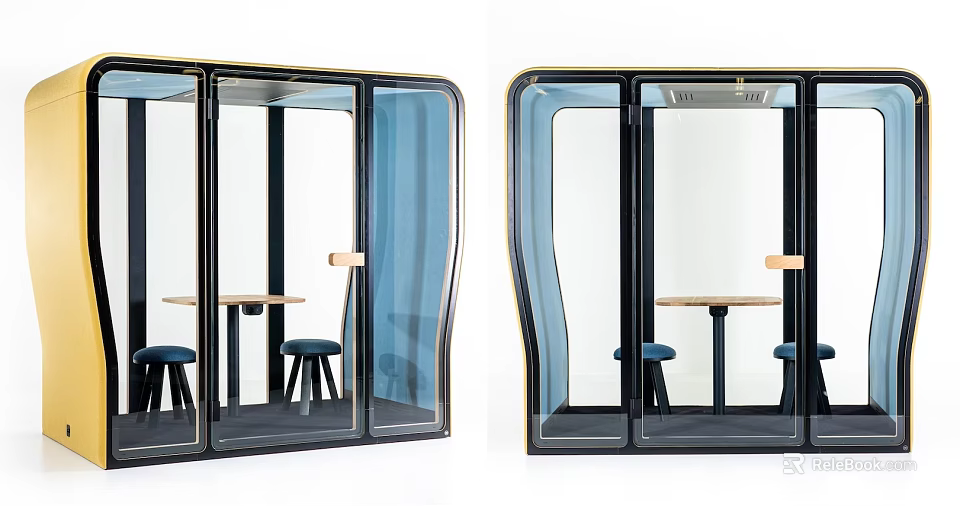 Modern Public Facility With Glass Enclosure And Seating 3d model 