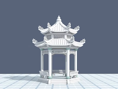 Ancient Chinese Pavilion With Multi Tiered Roof Ornate Eaves White Columns And Railing 3d model