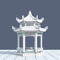 Ancient Chinese Pavilion With Multi Tiered Roof Ornate Eaves White Columns And Railing