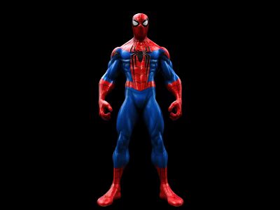 Spider Man Game And Movie Character Red Blue Suit With Spider Logo Standing Black Background 3d model