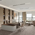 Modern Office Interior Design With Desk Computer Chairs Sofa And City View 3d model
