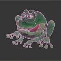 Cartoon Green Frog Character With Blue Eyes And Red Tongue Playful Toy Figure