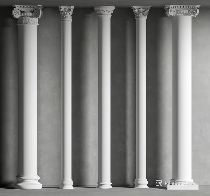 Sleek Modern White Roman Columns Arrangement With Gray Wall And Shadow Effects 3d model 