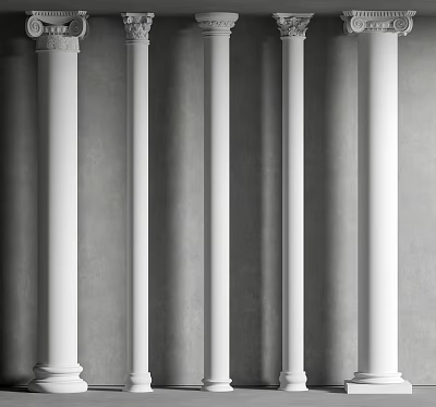Sleek Modern White Roman Columns Arrangement With Gray Wall And Shadow Effects 3d model