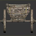 Vintage Wooden Cart With Four Spoked Wheels And Rustic Structure Design