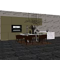 Modern Dining Table Combination With Chairs Hanging Lamp And White Stone Countertop 3d model