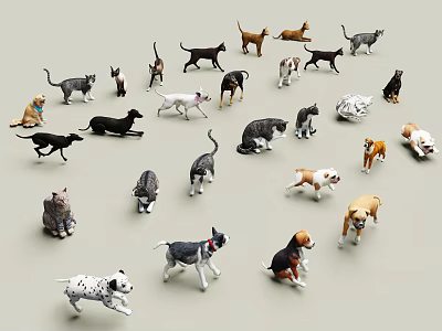 Various Dog And Cat Toy Models In Different Breeds And Poses Displayed Together 3d model