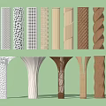 Display Of Various Decorative Columns With Different Textures Spiral And Wooden Patterns