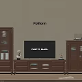 Poliform TV Stand With Black Screen Glass Door Storage Cabinets And Decorative Items