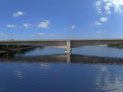 Modern Bridge Spanning Over Calm River Under Blue Sky With White Clouds And Reflection 3d model